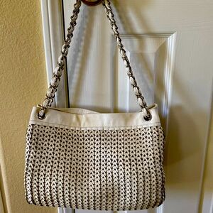 Vintage Chanel crochet braided ivory leather bag rare summer cruise collection